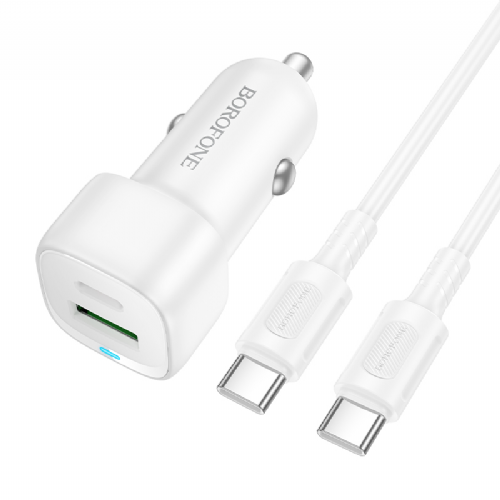 Avtopolnilec Borofone BZ34B, 38 W, USB-A + USB-C, PD 20 W, QC 3.0 18 W, Type-C kabel 1 m, bele barve