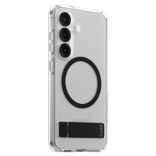 Ovitek CARE by Panzerglass Feature s stojalom za Samsung Galaxy S25, prozoren