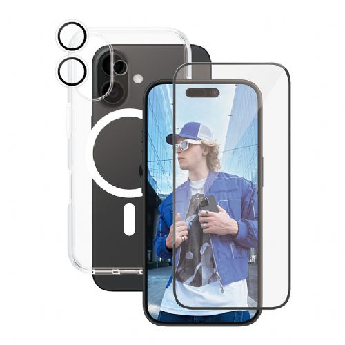 Zaščitni paket CARE by PanzerGlass 3-v-1 za iPhone 16, prozoren