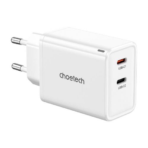 Choetech PD6013, GaN, 2x USB-C, mrežni polnilec PD65W (bel)