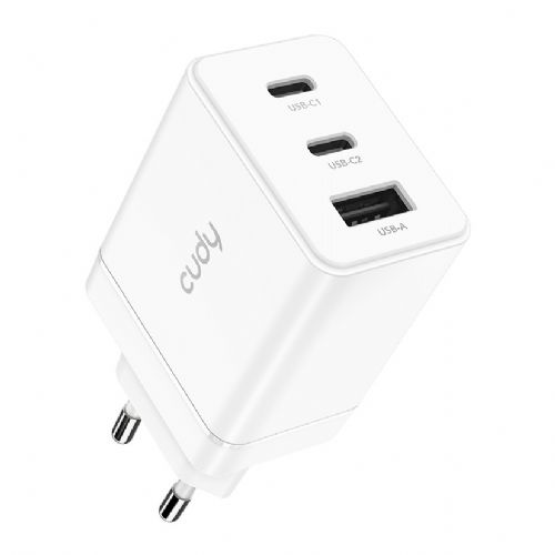 Polnilec za telefone Cudy 3-portni 67W GaN kompaktni dizajn zaščita EU vtič