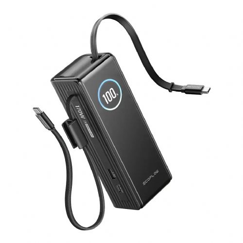 Power bank Ecoflow RAPID 25K vgrajen kabel 25000 mAh črna hitro polnjenje 4 priključki
