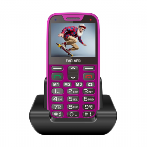 Mobilni telefon Evolveo EasyPhone XR, 2,3" TFT, SOS gumb, polnilno stojalo, roza barve
