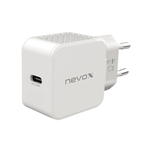 Hišni polnilec za telefone Nevox USB PD Type C PPS bela 30W, 1x USB-C, zaščite SCP/OCP/OVP/OTP