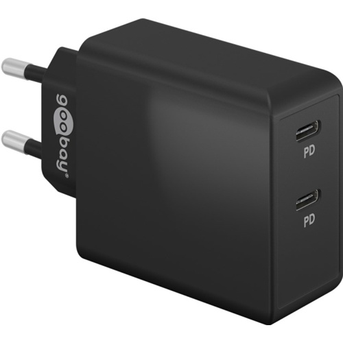 Hitri polnilec Goobay USB-C, 36 W, 2x USB-C, PD, črna