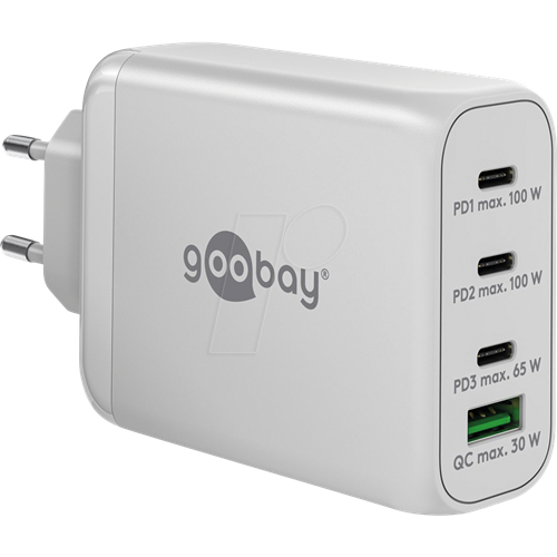 Hitri polnilec Goobay USB-C PD, 100W, 1x USB-A QC, 3x USB-C PD, bela