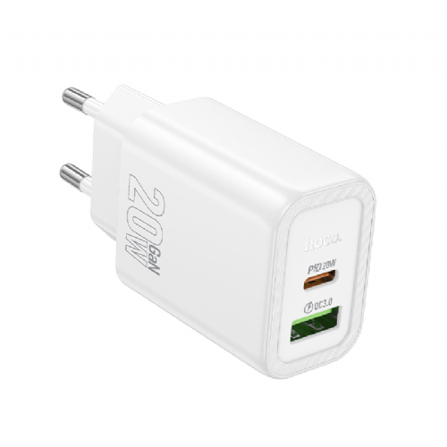 Hoco polnilec adapter N61 GaN PD 20W USB-A, Type C za Samsung, iPhone - bel