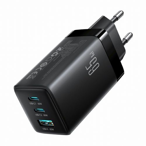 Polnilec Joyroom JR-TG10, 65 W GaN, 2× USB-C, 1× USB-A, PD, PPS, QC, s 100 W kablom, črne barve