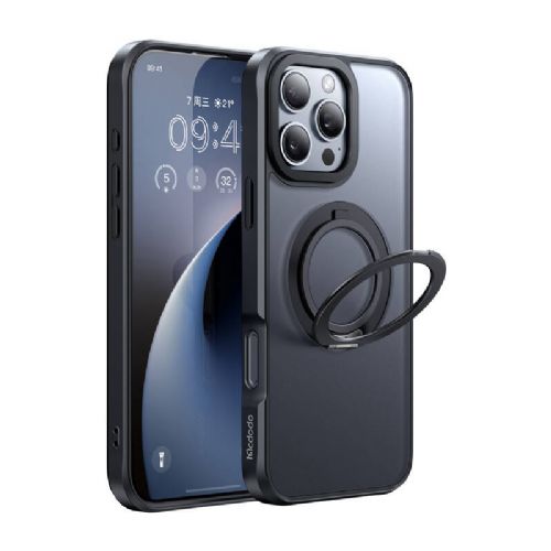 Ovitek McDodo PC-4932 MagSafe za iPhone 16 Pro s stojalom (črn)