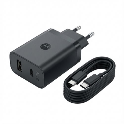 Hišni polnilec za telefone Motorola Original TurboPower 50W, hitro polnjenje, Power Delivery, Quick Charge 3.0, 2 izhoda, USB-C kabel