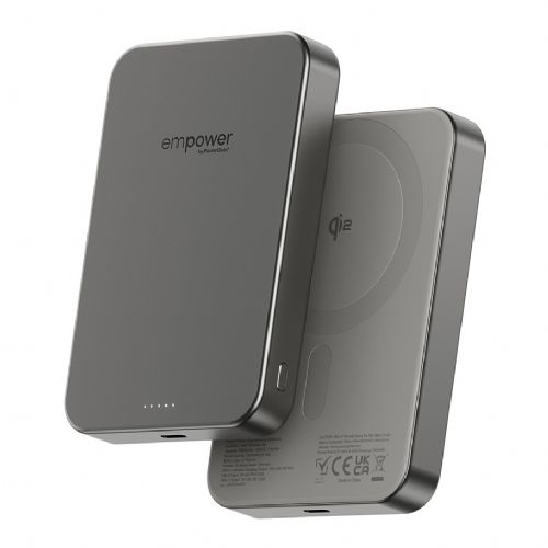 Power bank PanzerGlass EMPOWER BANK 10000mAh titan, brezžično magnetno polnjenje Qi2, hitro polnjenje 20W, USB-C, ohišje iz recikliranega aluminija
