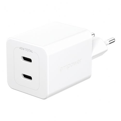 Hišni polnilec za telefone PanzerGlass Turbo 45W GaN, 2x USB-C, hitro polnjenje, zaščita pred pregrevanjem, 75 % reciklirana plastika