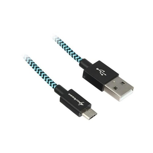 Podatkovni kabel Sharkoon USB 2.0, USB-A na Micro-USB, 3m, črn/svetlo moder, s tulcem