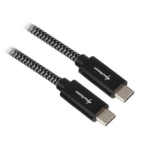 Podatkovni kabel Sharkoon USB 3.2 Gen 2, USB-C moški – USB-C moški, 1 m, 10 Gbit/s, črn/siv, z zaščitnim tulcem