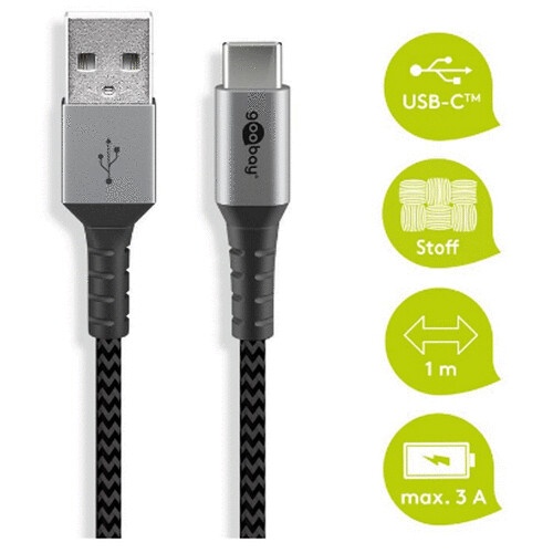 Polnini kabel Goobay USB 2.0, USB-A > USB-C, 1 m, siva/srebrna
