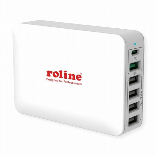 Roline polnilec 60W USB 1xTipC 5xTipA QC PD črn