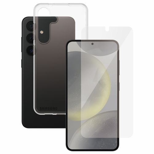 Zaščitno steklo PanzerGlass 2-v-1 Galaxy S24, prozorna, kaljeno steklo, TPU, odporna na praske, enostavna namestitev