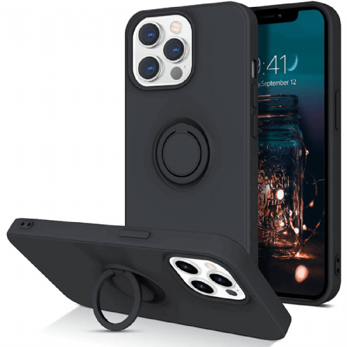 Silikonski ovitek Liquid Ring za iPhone 13 Pro Max - črn