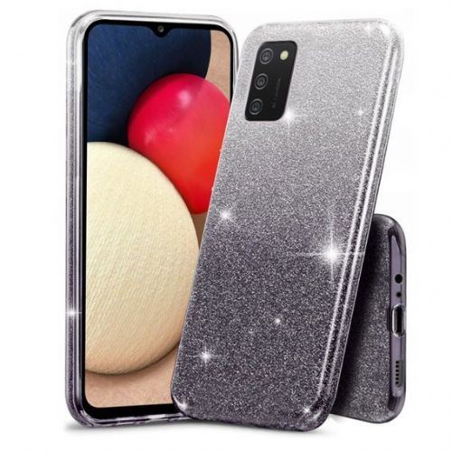 Silikonski ovitek z bleščicami Bling 2v1 za Samsung Galaxy A03s A037 - srebrno siv
