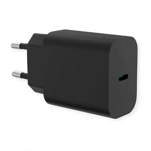 Polnilec za telefone Value USB-C 25 W, 1x PD izhod, evro vtič, črna barva, univerzalna združljivost