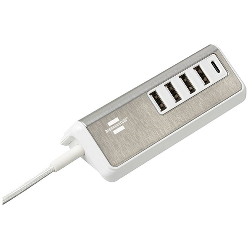 Večnamenski polnilec Brennenstuhl Estilo, 5x USB, PD 20W, bela/nerjaveče jeklo (1508230)