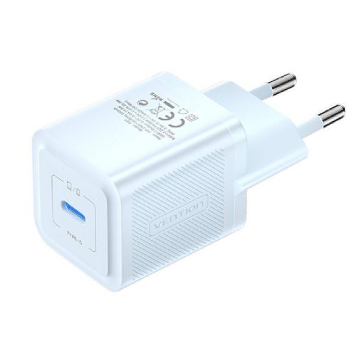 Stenski polnilnik, Vention, FEPL0-EU, USB-C, 20W, GaN (moder)