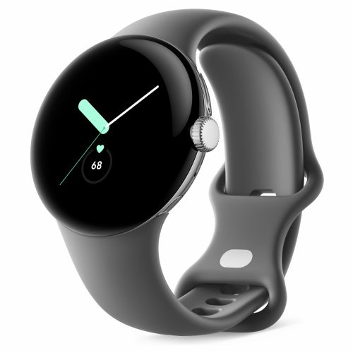 Pametna ura Google Pixel Watch iz poliranega srebrnega nerjavečega jekla, 41 mm, ogljen aktivni pas