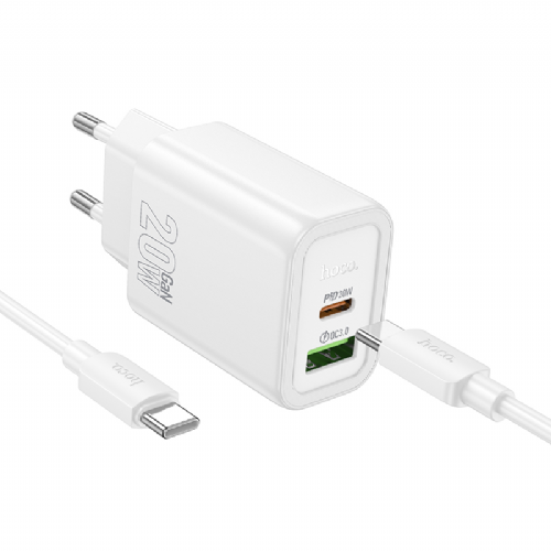 Hoco polnilec N61 GaN PD 20W USB-A, Type C s kablom Type C na Type C za Samsung - bel