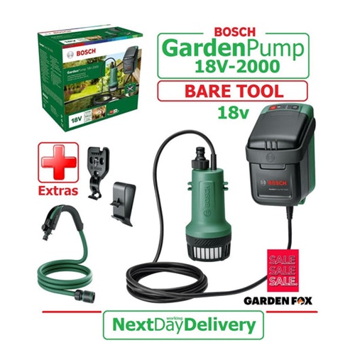 Akumulatorska potopna/tlačna črpalka Bosch GardenPump 18V-2000 Solo, brez baterije in polnilca, zelena/črna