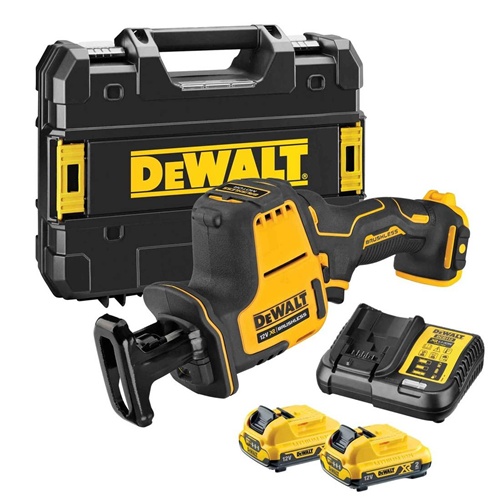 Akumulatorska sabljasta žaga DeWalt  DCS312D2, 12 V (rumena/črna, 2x Li-Ion XR baterija 2,0 Ah, v TSTAK škatli II)