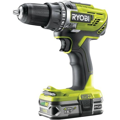Akumulatorski vrtalni vijačnik Ryobi One+ R18DD3-215S, 18V, 2x Li-Ion baterija 1,5 Ah, črna/zelena