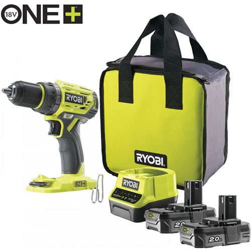 Akumulatorski vrtalnik-vijačnik Ryobi ONE+  R18DD7-220S, 18 V (zelen/črn, 2x litij-ionska baterija 2,0 Ah, torba)