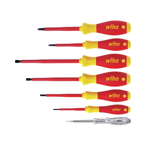 Komplet električnih izvijačev Wiha SoftFinish, 7-delni (rdeč/rumen)