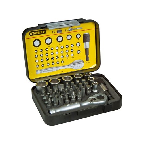 Komplet nastavkov Stanley 1/4", 39-delni (črn, z reverzibilno ragljo)