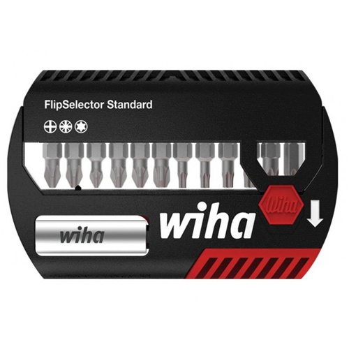 Komplet nastavkov Wiha Bit Set FlipSelector Standard, PH / PZ / TX (črn/rdeč, 15 kosov, s sponko za pas)