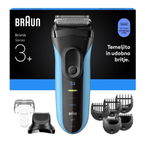 Brivnik Braun Series 3+ 3010BT, mokro/suho britje, MicroComb tehnologija, 45 min delovanja, modre barve