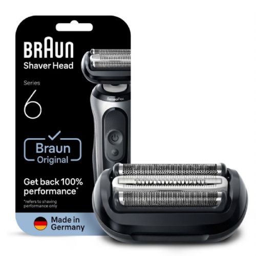 Nadomestna glava Braun Series 6 64B, 3 rezila, 2D prilagoditev, Sensitive SkinGuard, klik sistem, srebrna