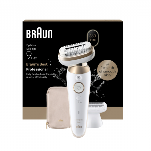 Epilator Braun Silk-épil 9-030 3D, 360° gibljiva glava, 40 pincet, mokra in suha uporaba, brezžični, bele barve