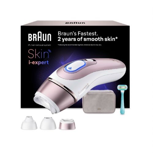 IPL depilator Braun Smart IPL Skin i·expert PL7321, pametna prilagoditev, 3 nastavki, aplikacija, dolgotrajni rezultati, bele barve
