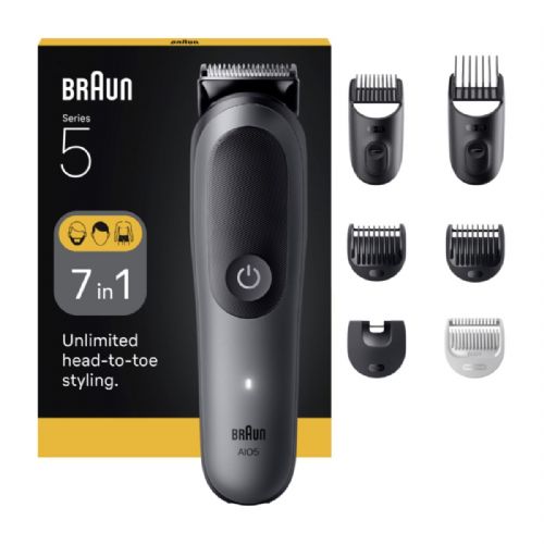 Moški urejevalnik Braun All-in-One 5520, komplet 7 v 1, 120 min delovanja, SensitiveTrim, AquaGrip, Li-ion baterija, sive barve
