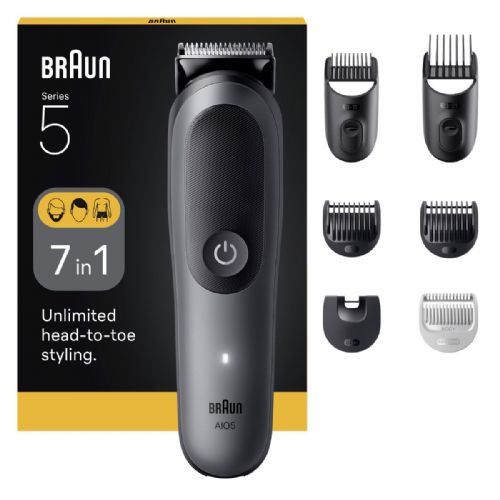 Večnamenski urejevalnik Braun Series 5 AIO5560, 7-v-1 komplet, 14 nastavitev, 120 min delovanja, vodoodporen