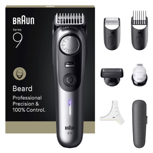 Urejevalnik brade Braun BT9520, 50 dolžin (0,25 mm koraki), ProBlade, PowerBoost, 180 min delovanja, PrecisionShave, sive barve