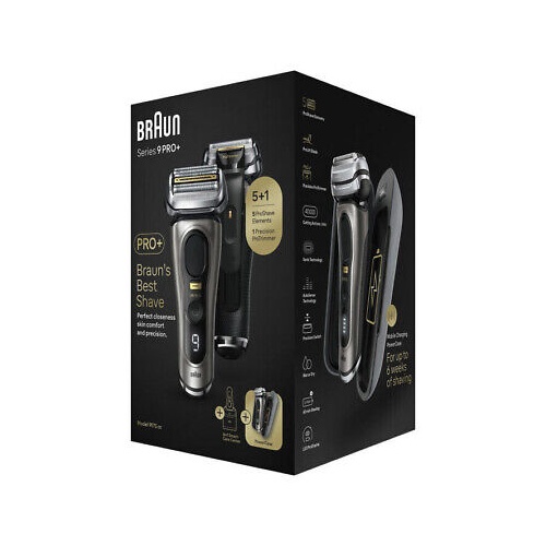 Brivnik Braun Series 9 Pro+ 9575cc, vodoodporen, brezžični, litij-ionska polnilna baterija, črno-srebrne barve