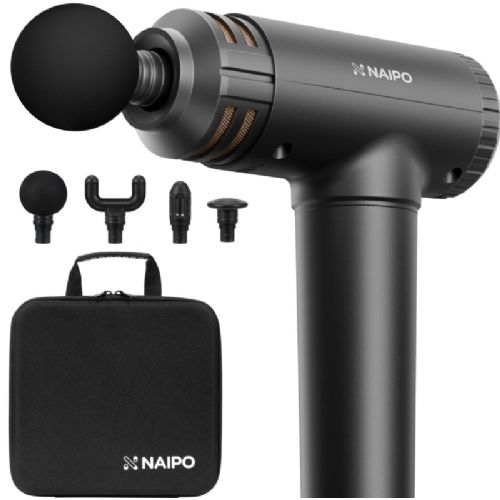 Masažna pištola Naipo NPMGUN-K5, USB-C polnjenje, 4 nastavki, tiho delovanje, rdeče barve