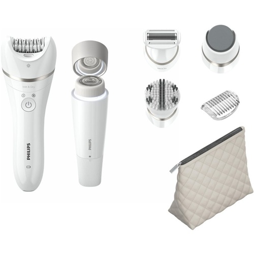 Depilator Philips BRE770/92, Wet & Dry, 32 pincet, 8 nastavkov, 2 hitrosti, LED lučka, 40 min brezžične uporabe