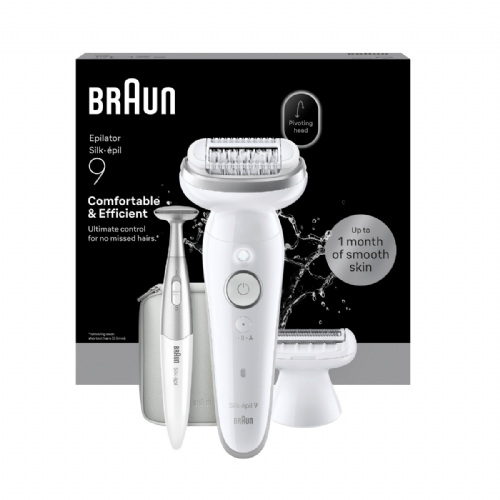 Epilator Braun Silk-épil 9-241, 40 pincet, mokra in suha uporaba, brezžični, široka glava, bele barve